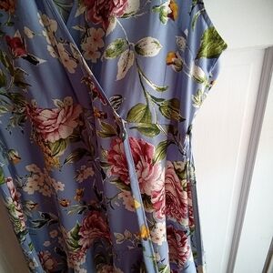 Xhilaration Plus Size XXL Blue & Pink Floral Wrap Midi Flutter Sleeve Dress NWT